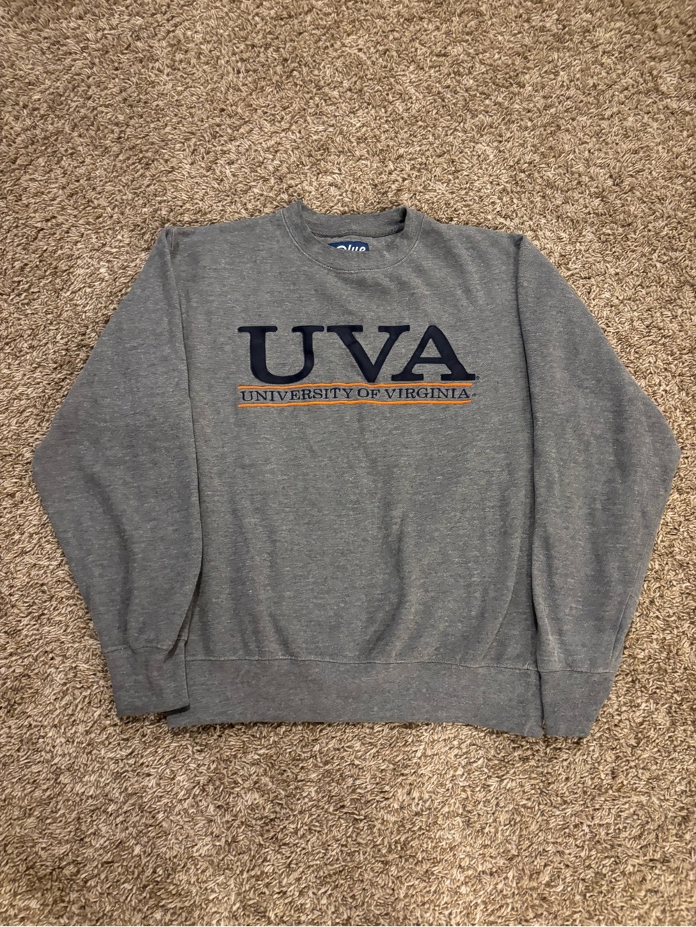 Blue 84 Gray UVA Crewneck Sweatshirt with Navy and Gold Logo